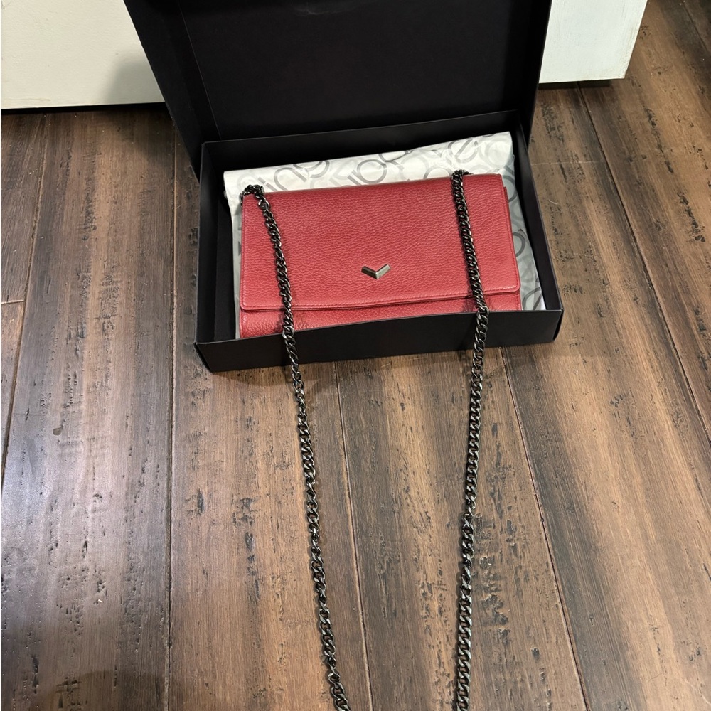 Botkier Red Leather Shoulder Bag with removable chain
